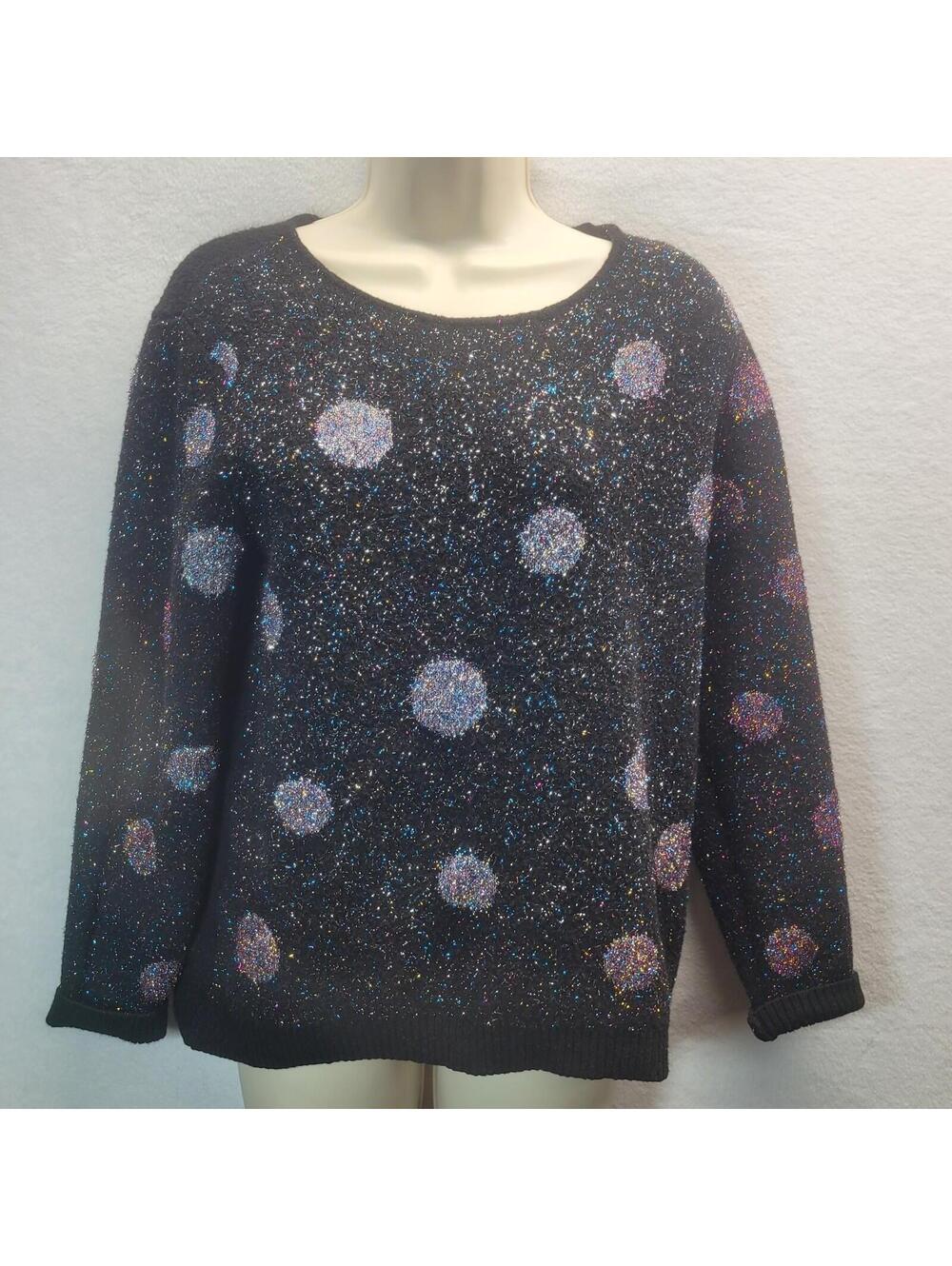 Apt. 9 Black Metallic Tinsel Polka Dot Sweater Size Medium